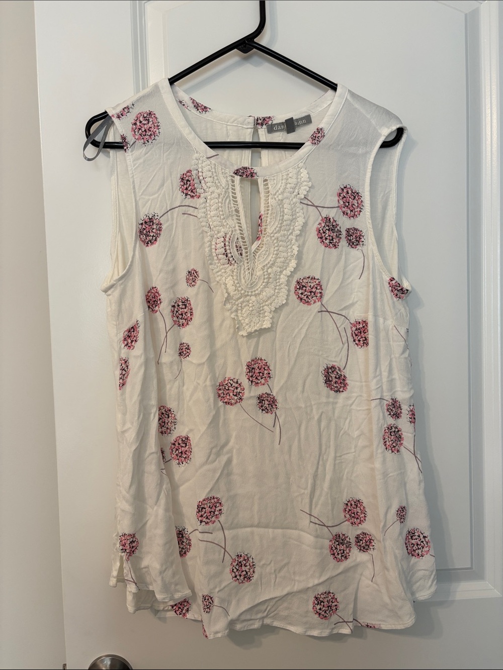 Daniel Rainn White Sleeveless Tunic with Pink Floral Embroidery